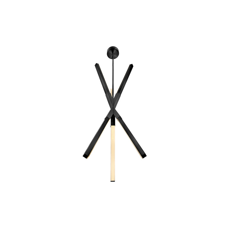 Rae Modern Black LED Sputnik Linear Chandelier with Etched Acrylic Shade