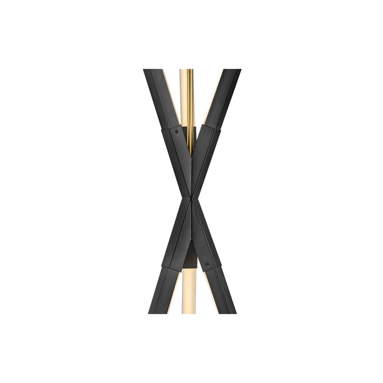 Rae Modern Black LED Sputnik Linear Chandelier with Etched Acrylic Shade