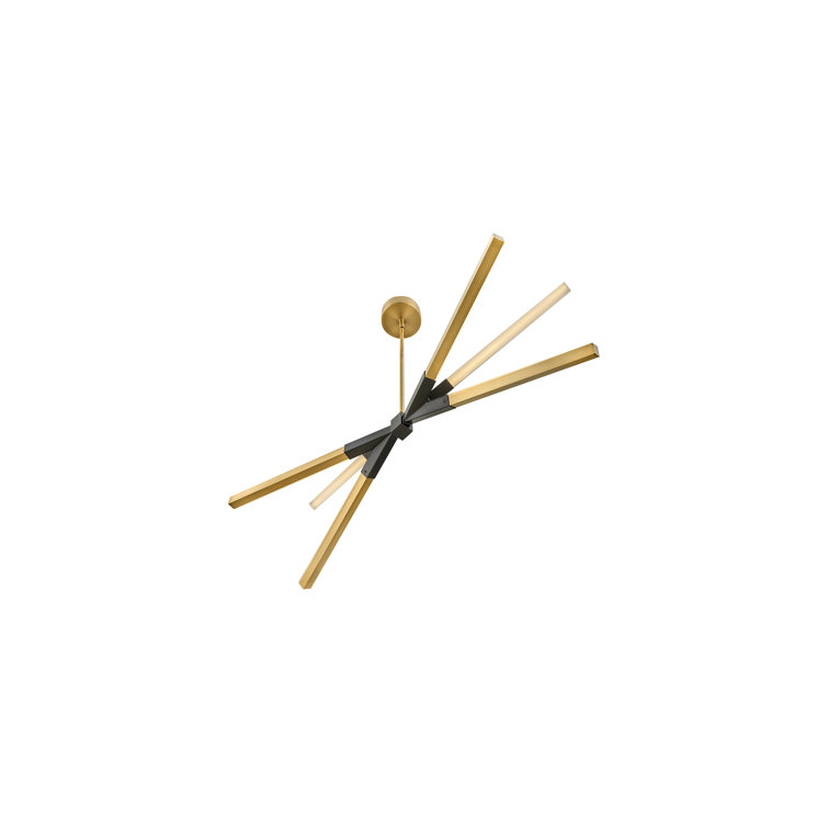 Lacquered Brass and Black LED Linear Chandelier