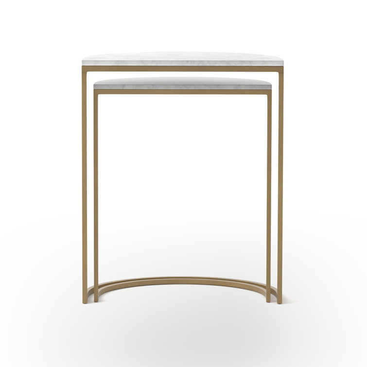 Polished White Marble and Brass Nesting C Tables