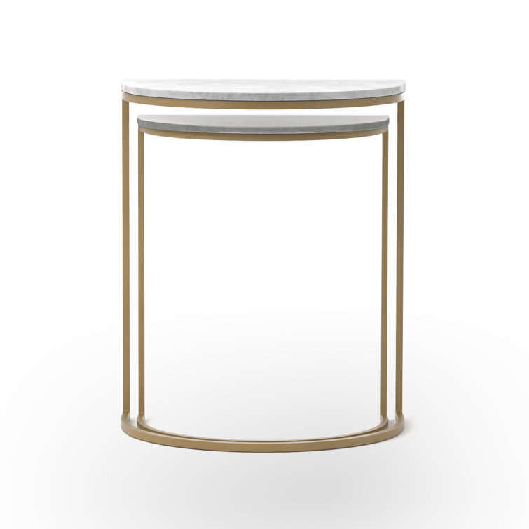 Polished White Marble and Brass Nesting C Tables
