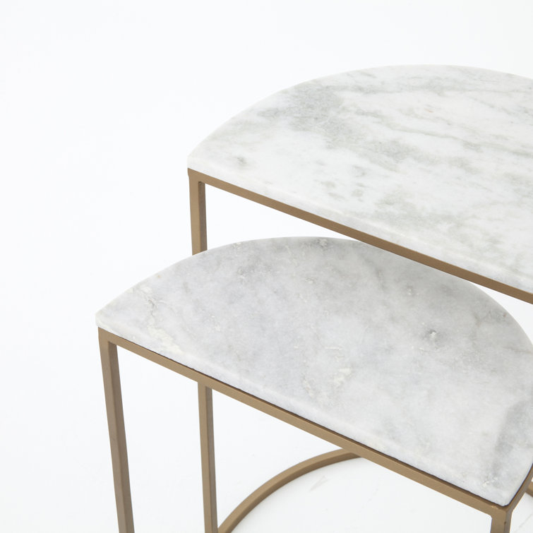 Polished White Marble and Brass Nesting C Tables
