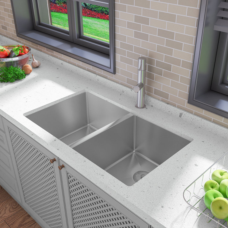 Sinber 32" Stainless Steel Double Bowl Drop-In Kitchen Sink
