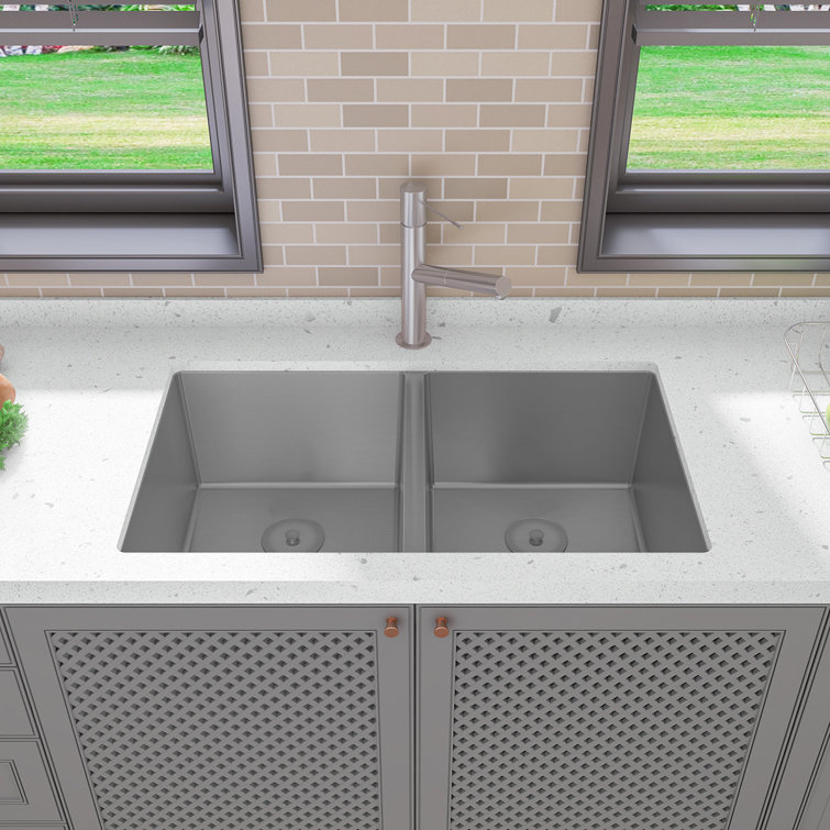 Sinber 32" Stainless Steel Double Bowl Drop-In Kitchen Sink