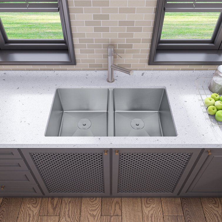 Sinber 32" Stainless Steel Double Bowl Drop-In Kitchen Sink