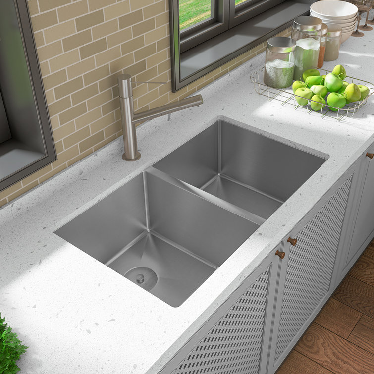 Sinber 32" Stainless Steel Double Bowl Drop-In Kitchen Sink