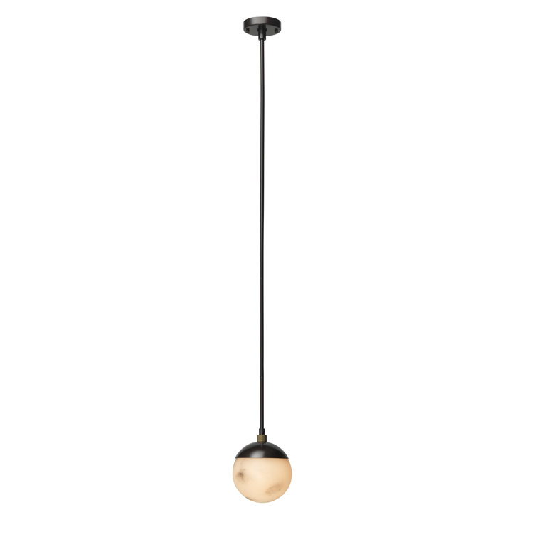 Mini Globe LED Pendant in Oil Rubbed Bronze with Faux Alabaster Shade