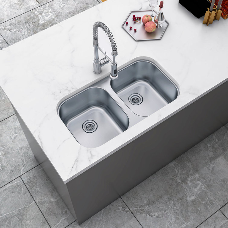 Sinber 32'' x 18'' Stainless Steel Double Bowl Undermount Kitchen Sink