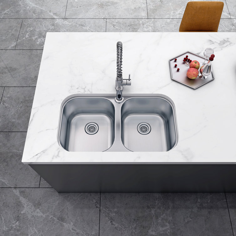 Sinber 32'' x 18'' Stainless Steel Double Bowl Undermount Kitchen Sink