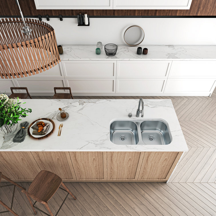 Sinber 32'' x 18'' Stainless Steel Double Bowl Undermount Kitchen Sink