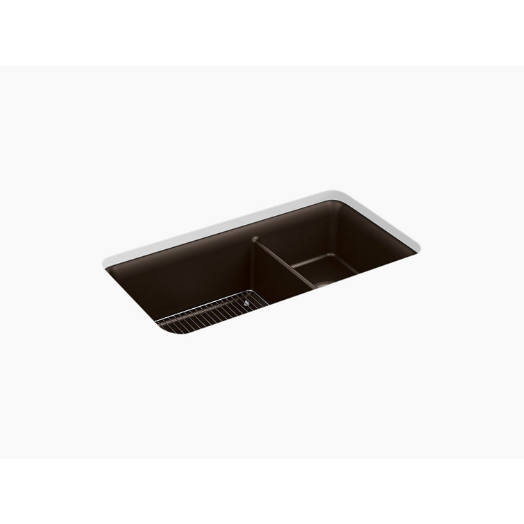 Matte Brown Stone Double Bowl Undermount Kitchen Sink