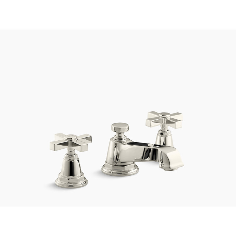 Polished Nickel Widespread Bathroom Faucet with Cross Handles