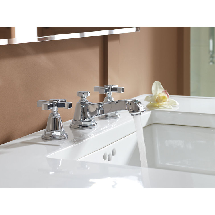 Elegant Pinstripe Polished Chrome Double Cross Handle Bathroom Faucet