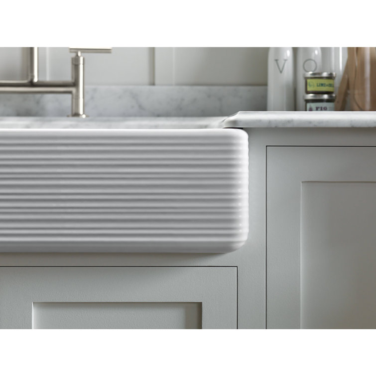 White 36" Cast Iron Farmhouse Double Bowl Kitchen Sink
