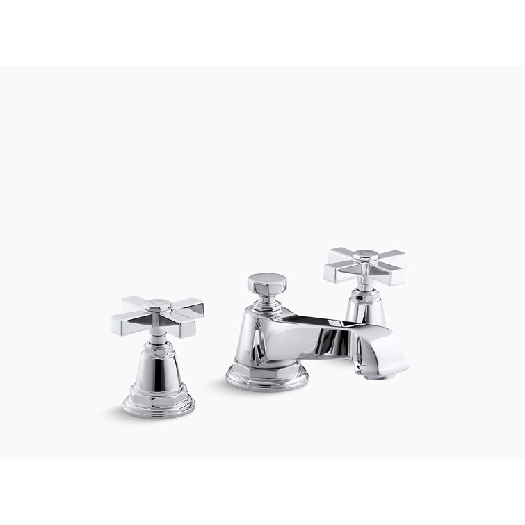Elegant Pinstripe Polished Chrome Double Cross Handle Bathroom Faucet