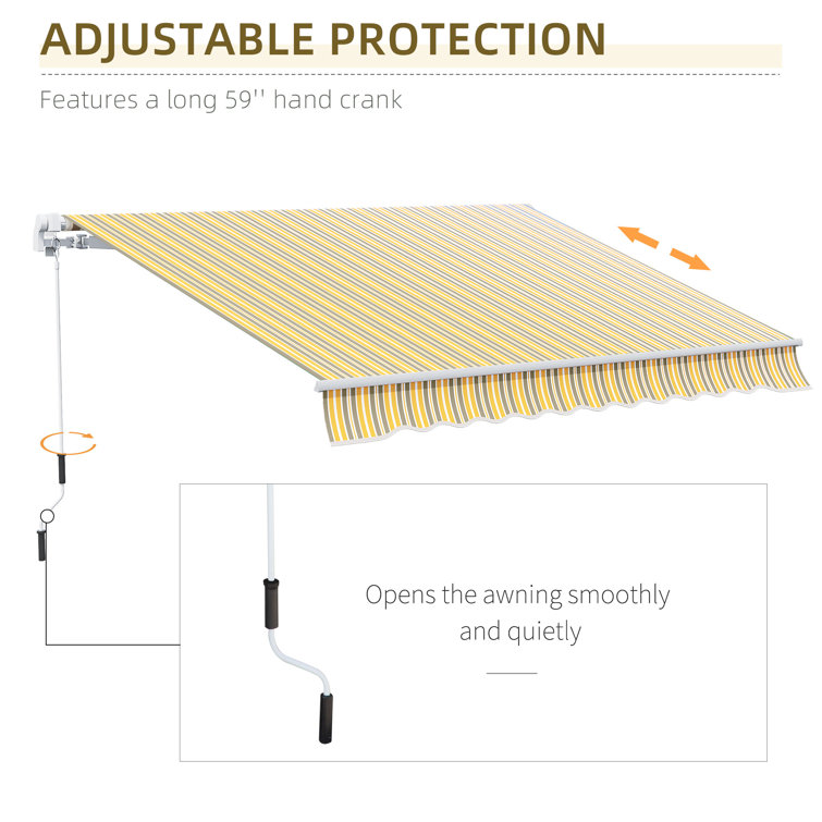Yellow and Grey Striped Retractable Patio Awning with Aluminum Frame