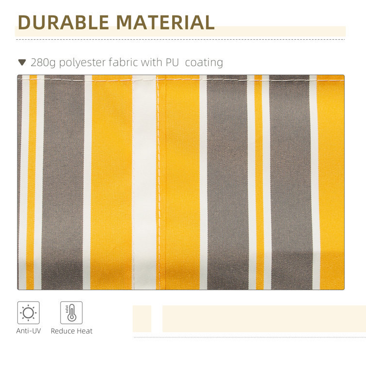 Yellow and Grey Striped Retractable Patio Awning with Aluminum Frame