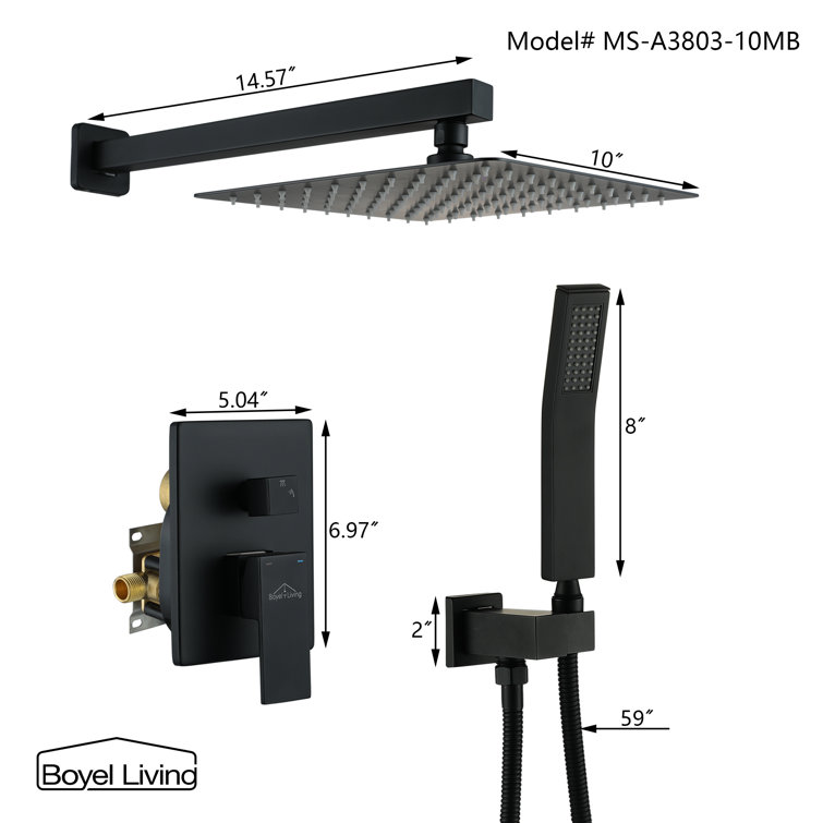 Matte Black Dual Square Rain Shower System with Handheld