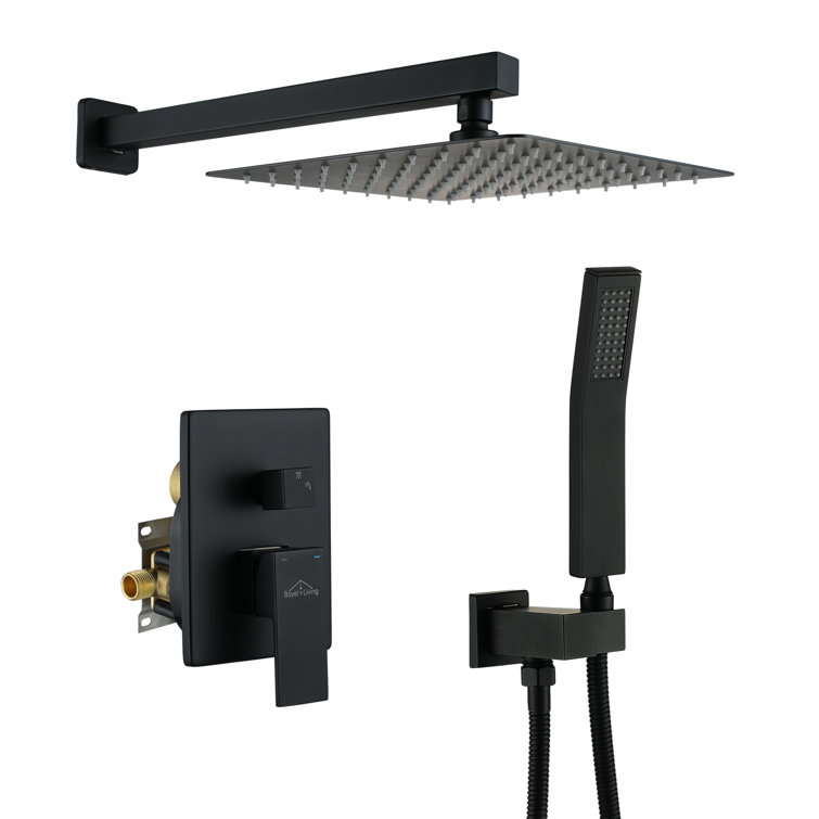 Matte Black Dual Square Rain Shower System with Handheld