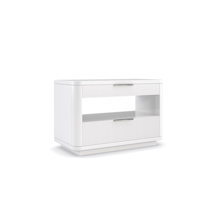 Cloud White 2-Drawer Nightstand with Open Storage and USB Port