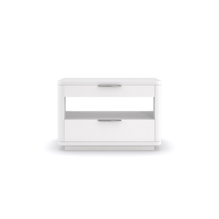 Cloud White 2-Drawer Nightstand with Open Storage and USB Port