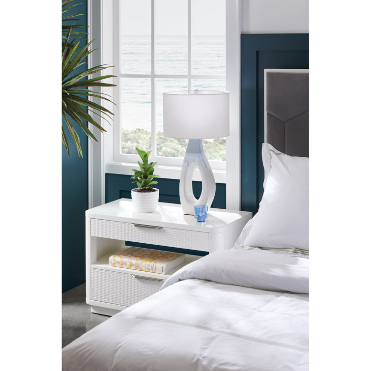 Cloud White 2-Drawer Nightstand with Open Storage and USB Port
