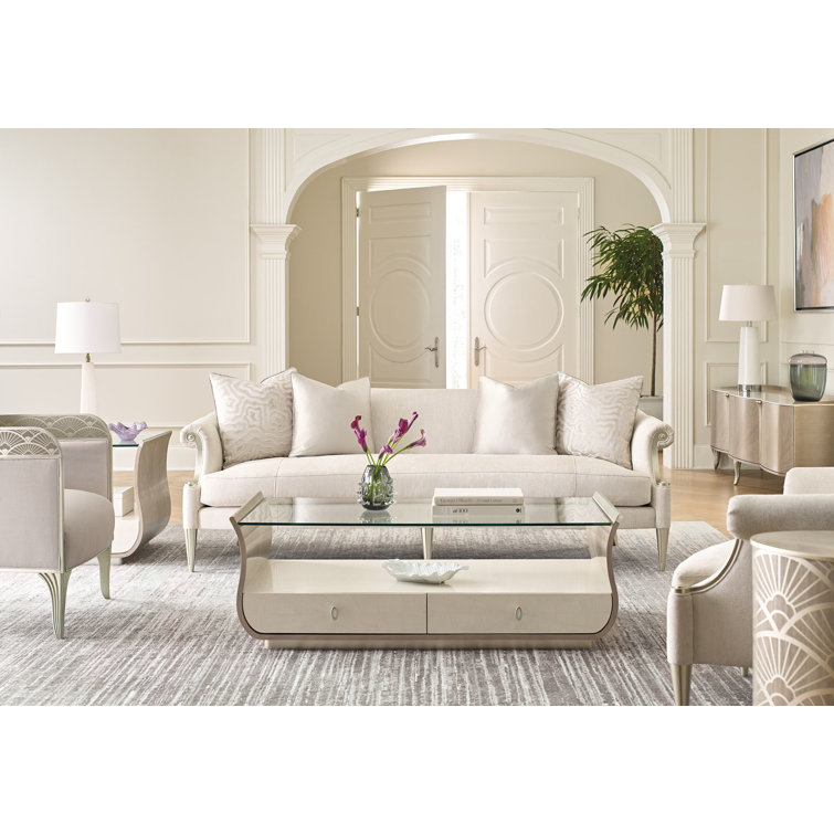 Transitional Cream Barrel Accent Chair with Art Deco Element