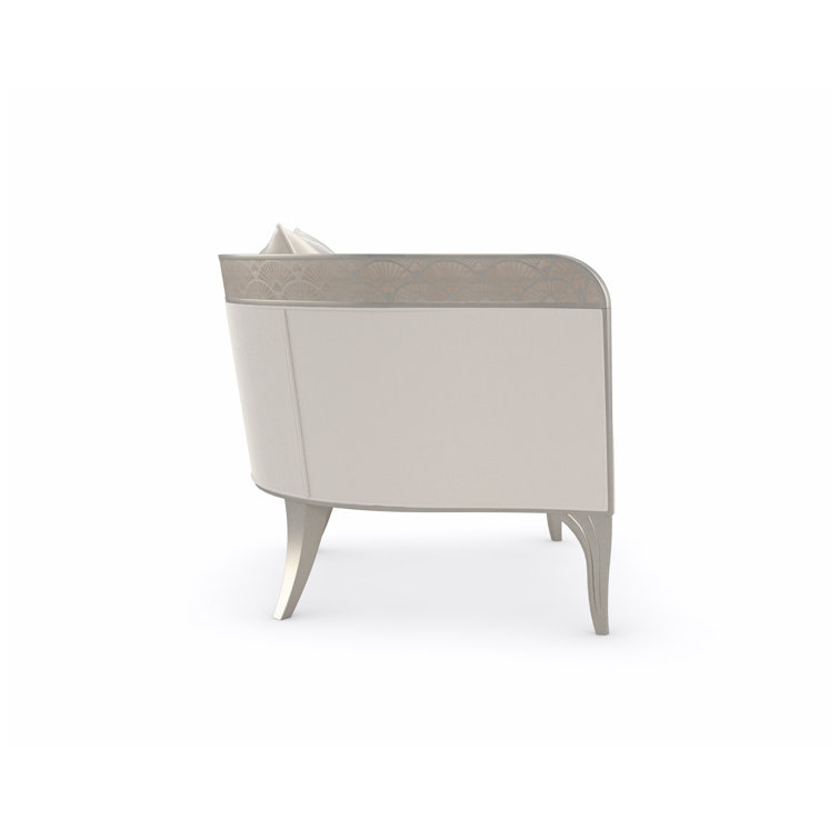 Transitional Cream Barrel Accent Chair with Art Deco Element