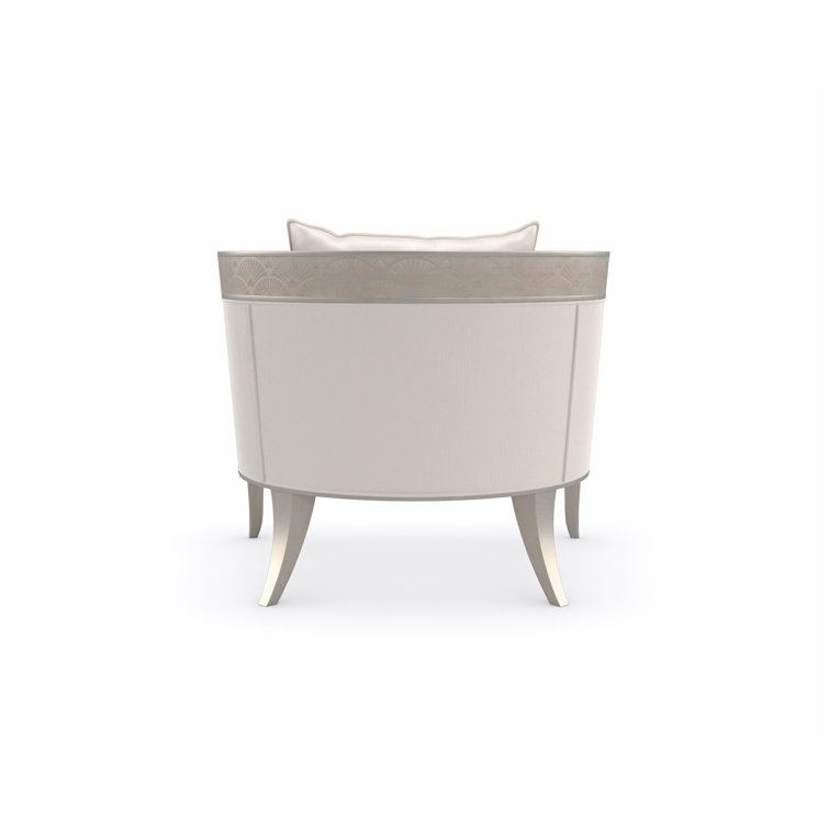 Transitional Cream Barrel Accent Chair with Art Deco Element