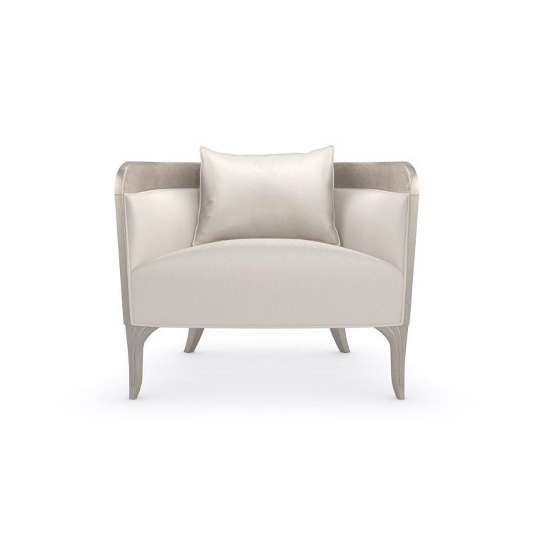 Transitional Cream Barrel Accent Chair with Art Deco Element