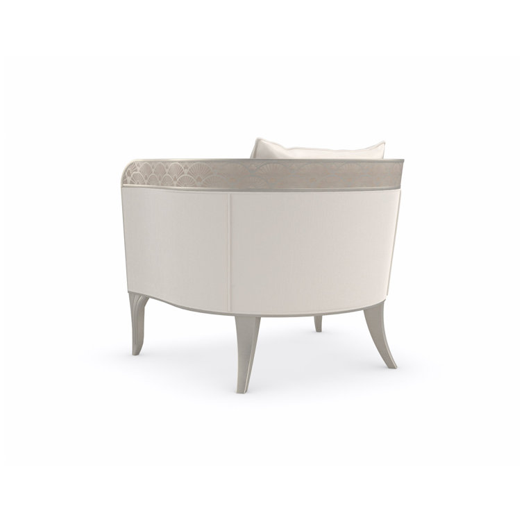 Transitional Cream Barrel Accent Chair with Art Deco Element