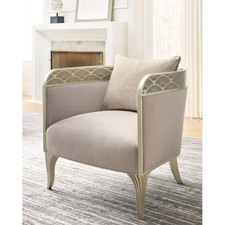 Transitional Cream Barrel Accent Chair with Art Deco Element