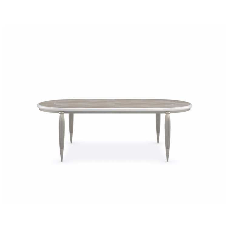 Brown and Silver Oval Extendable Wood Dining Table