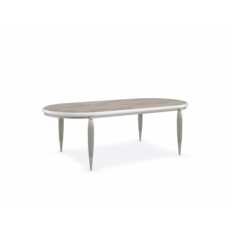 Brown and Silver Oval Extendable Wood Dining Table