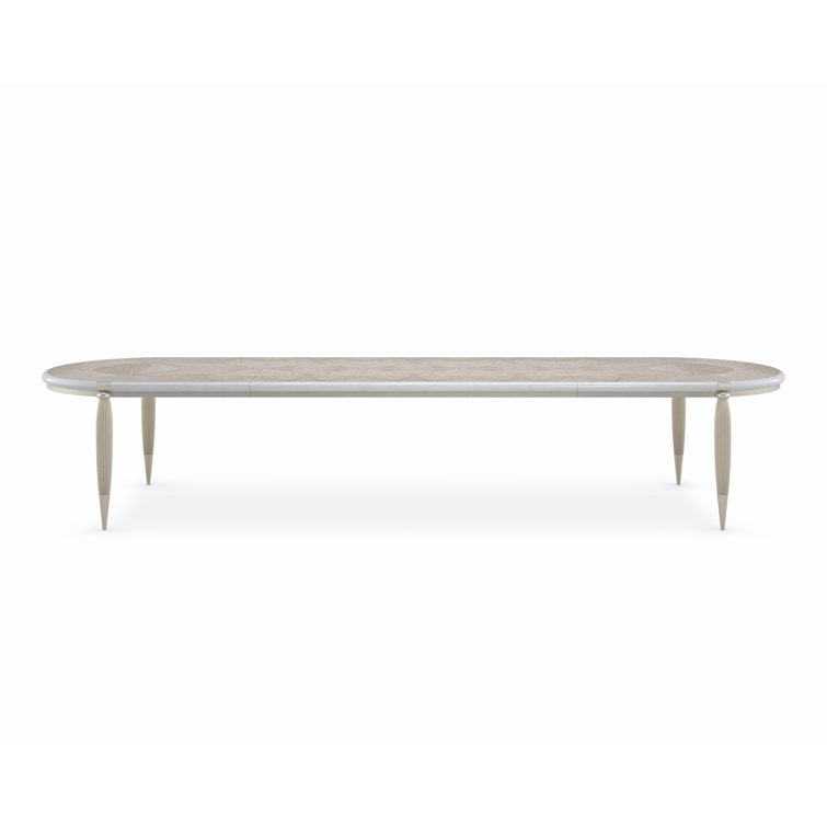 Brown and Silver Oval Extendable Wood Dining Table