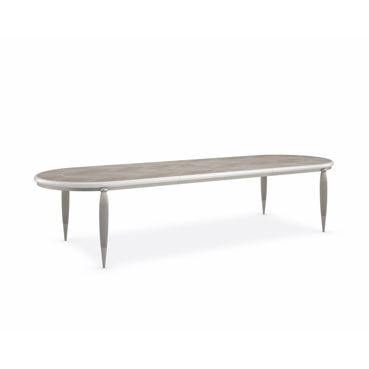 Brown and Silver Oval Extendable Wood Dining Table