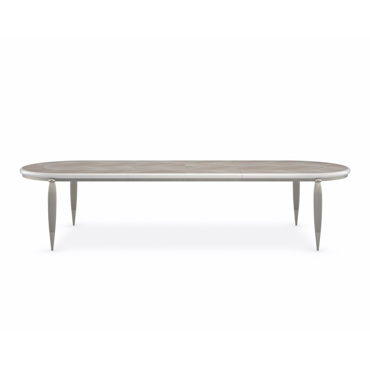 Brown and Silver Oval Extendable Wood Dining Table