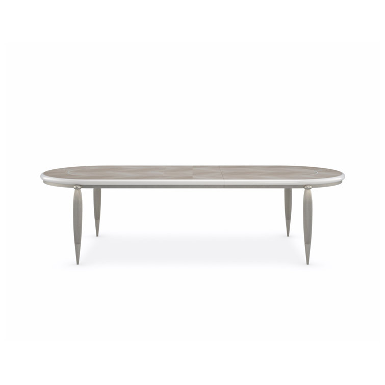 Brown and Silver Oval Extendable Wood Dining Table