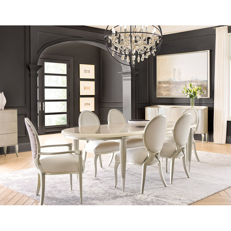 Brown and Silver Oval Extendable Wood Dining Table