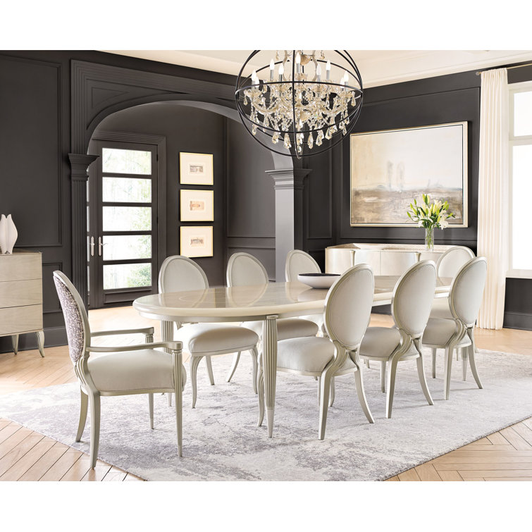 Brown and Silver Oval Extendable Wood Dining Table