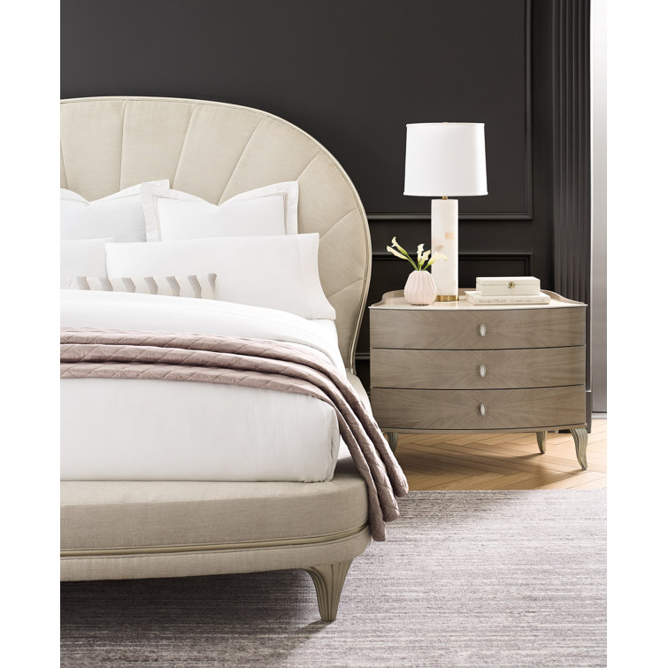 Lillian Transitional 3-Drawer Nightstand in Brown with Carved Legs