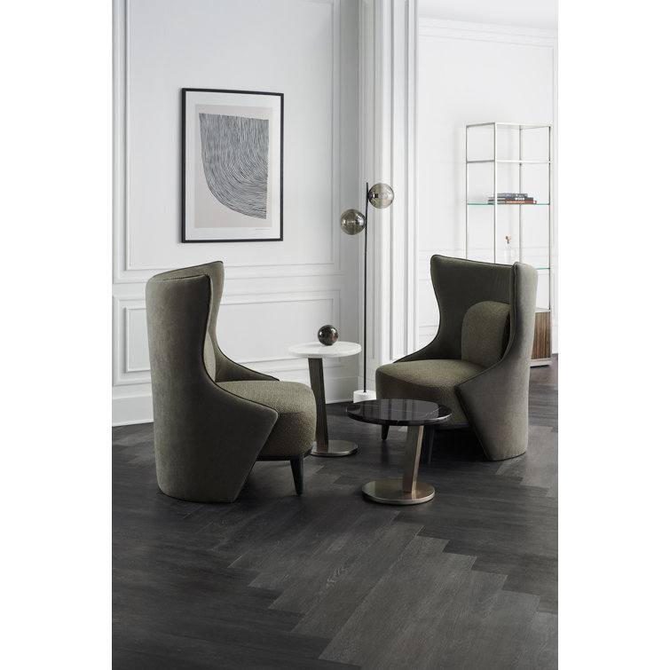 Gray Sueded Twill Transitional Wingback Accent Chair