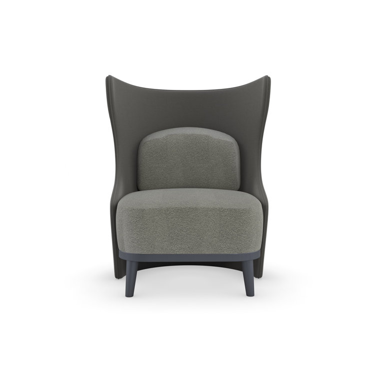 Gray Sueded Twill Transitional Wingback Accent Chair