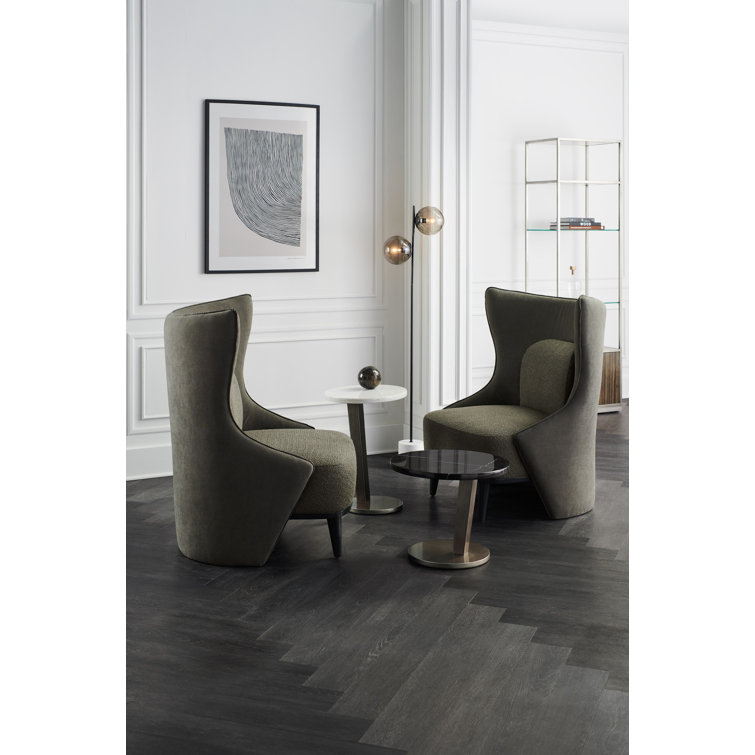 Gray Sueded Twill Transitional Wingback Accent Chair