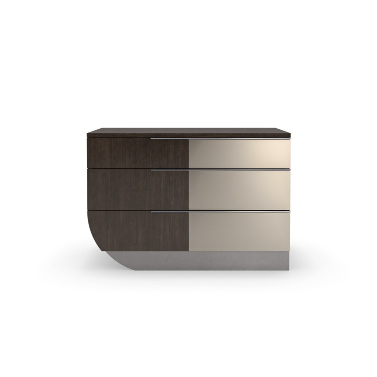 Transitional Brown and Silver 3-Drawer Nightstand