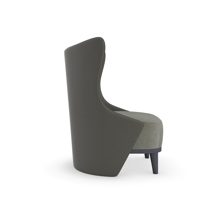Gray Sueded Twill Transitional Wingback Accent Chair