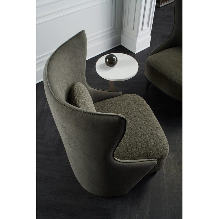 Gray Sueded Twill Transitional Wingback Accent Chair