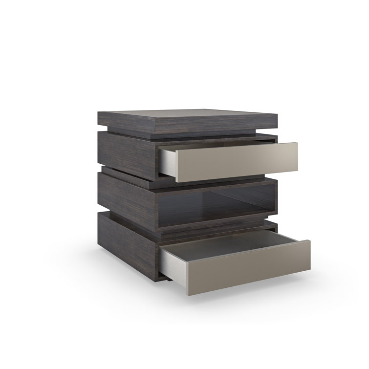 Sepia Brown Wood and Metal Square End Table with Storage