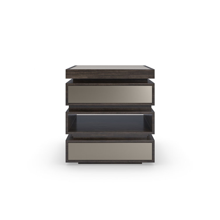 Sepia Brown Wood and Metal Square End Table with Storage