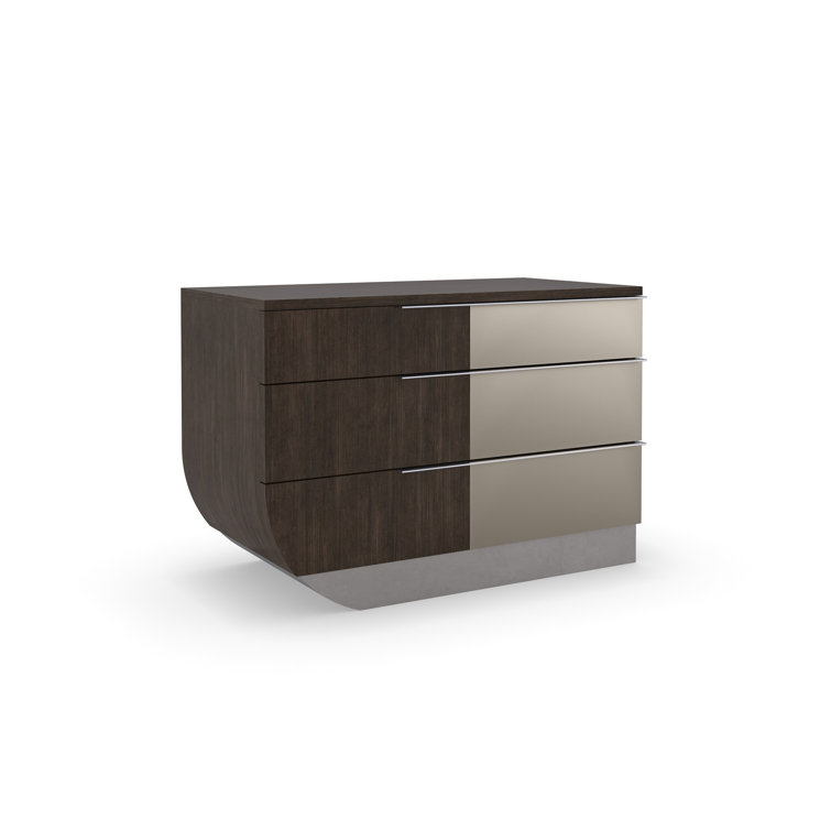 Transitional Brown and Silver 3-Drawer Nightstand